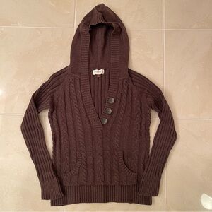 Sonoma Hooded Cable Knit Sweater With Kangaroo Pocket 100% Cotton Small